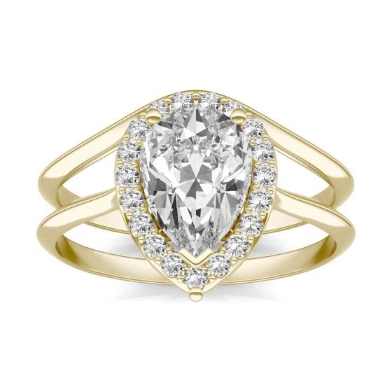 1.71 CTW DEW Pear Forever One Moissanite Signature Halo Bridal Set Ring 14K Yellow Gold