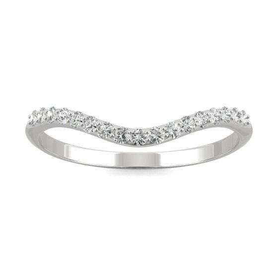 0.17 CTW DEW Round Forever One Moissanite Signature Curved Band Ring 14K White Gold