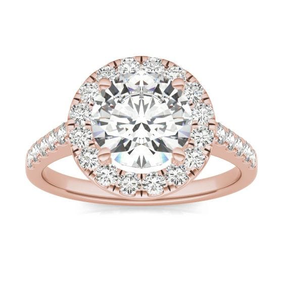2.48 CTW DEW Round Forever One Moissanite Halo Engagement Ring 14K Rose Gold