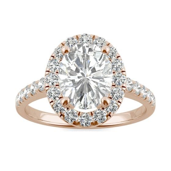 2.68 CTW DEW Oval Forever One Moissanite Halo Engagement Ring 14K Rose Gold
