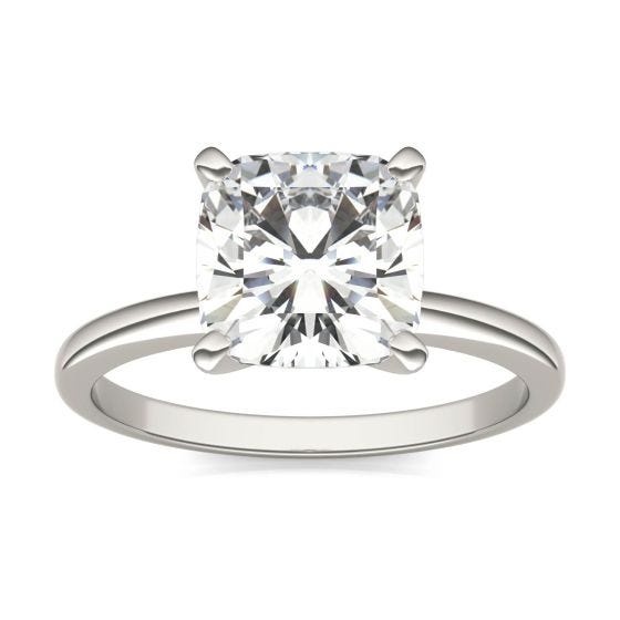 2.40 CTW DEW Cushion Forever One Moissanite Four Prong Solitaire Engagement Ring 14K White Gold