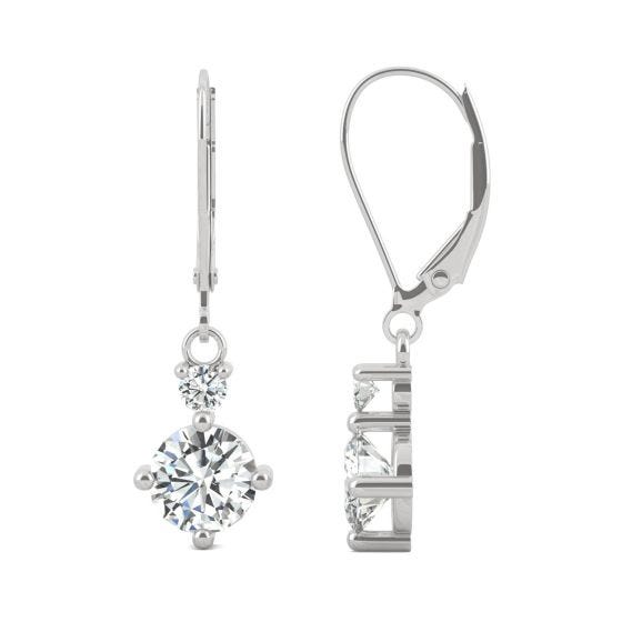 1.72 CTW DEW Round Forever One Moissanite Duo Leverback Drop Earrings 14K White Gold