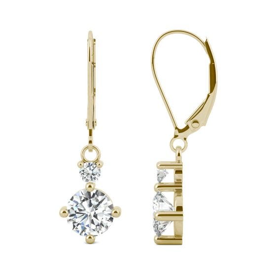 1.72 CTW DEW Round Forever One Moissanite Duo Leverback Drop Earrings 14K Yellow Gold