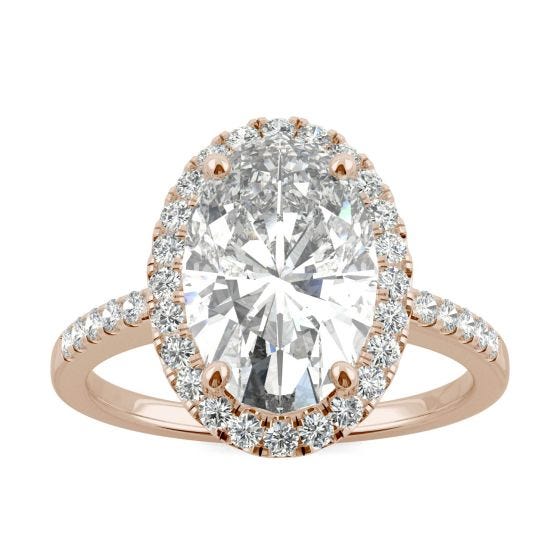 4.75 CTW DEW Elongated Oval Forever One Moissanite Halo Engagement Ring 14K Rose Gold