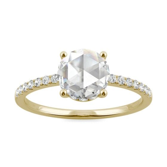 0.81 CTW DEW Round Forever One Moissanite Solitaire with Hidden Halo Engagement Ring 14K Yellow Gold