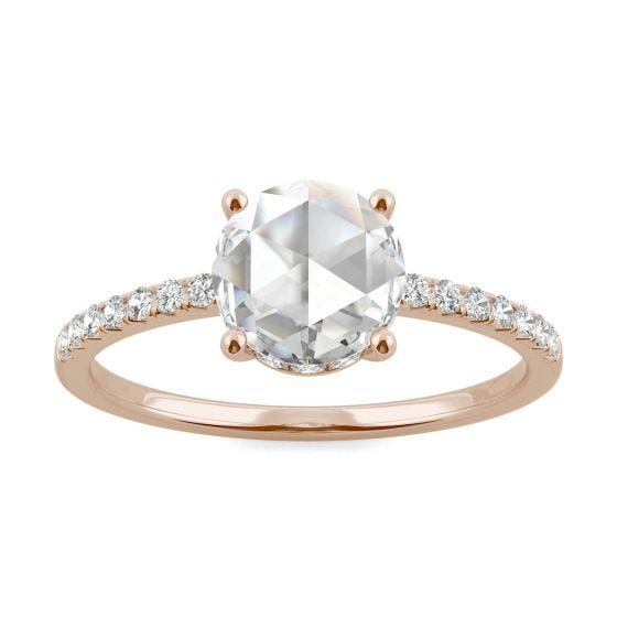 0.81 CTW DEW Round Forever One Moissanite Solitaire with Hidden Halo Engagement Ring 14K Rose Gold