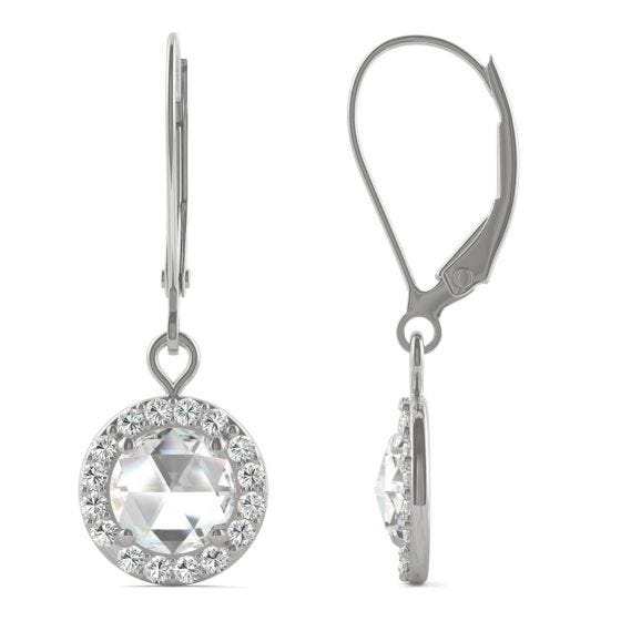 1.20 CTW DEW Round Forever One Moissanite Halo Drop Earrings 14K White Gold