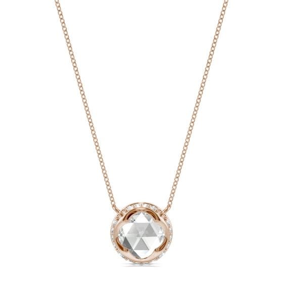 0.61 CTW DEW Round Forever One Moissanite Necklace with Hidden Halo Necklace 14K Rose Gold