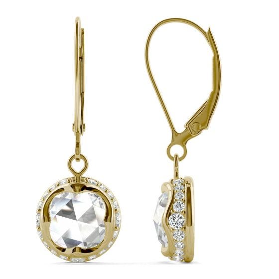 1.25 CTW DEW Round Forever One Moissanite Drop with Hidden Halo Earrings 14K Yellow Gold
