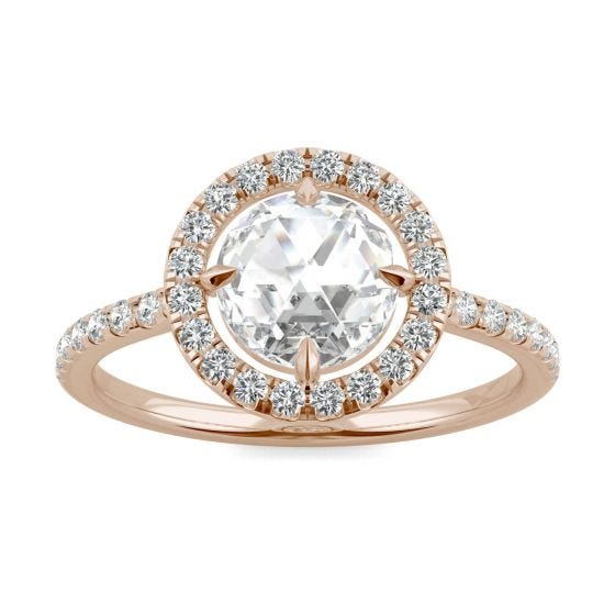 1.56 CTW DEW Round Forever One Moissanite Duet Rose Halo Ring 14K Rose Gold