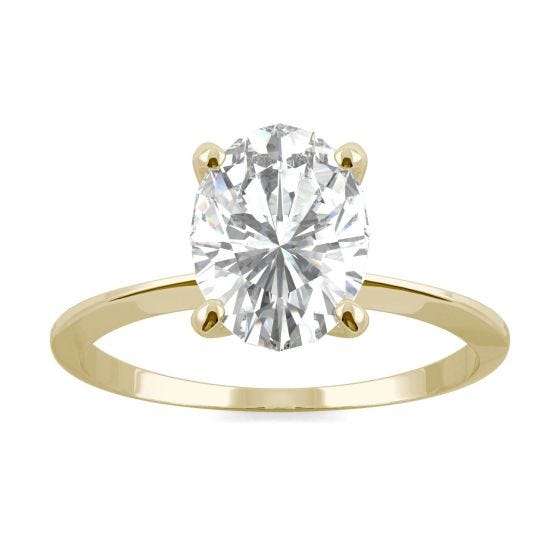 2.10 CTW DEW Oval Forever One Moissanite Classic Solitaire Ring 14K Yellow Gold