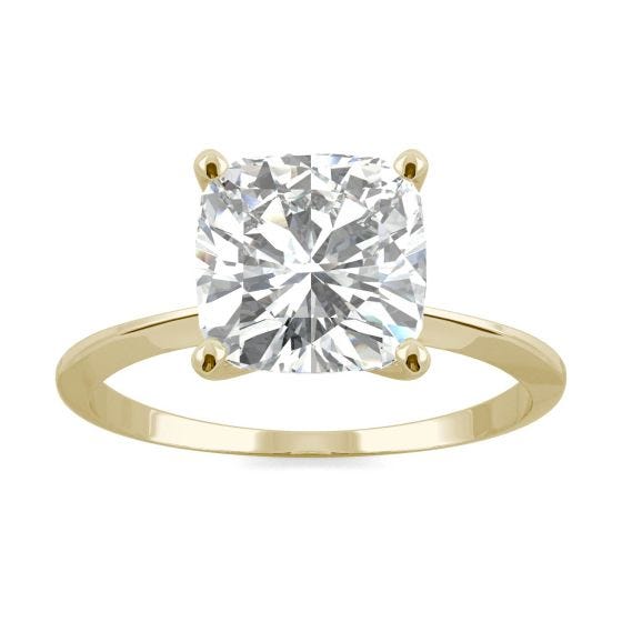 2.28 CTW DEW Cushion Forever One Moissanite Classic Solitaire Ring 14K Yellow Gold