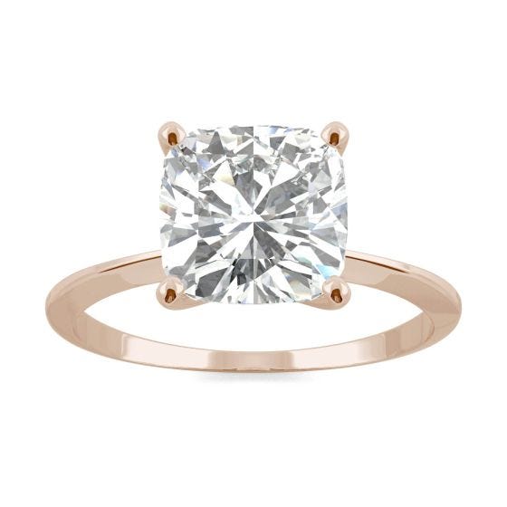 2.28 CTW DEW Cushion Forever One Moissanite Classic Solitaire Ring 14K Rose Gold