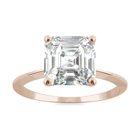 2.21 CTW DEW Asscher Forever One Moissanite Classic Solitaire Ring 14K Rose Gold