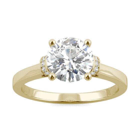1.69 CTW DEW Round Forever One Moissanite Hidden Solitaire with Side Accents Ring 14K Yellow Gold