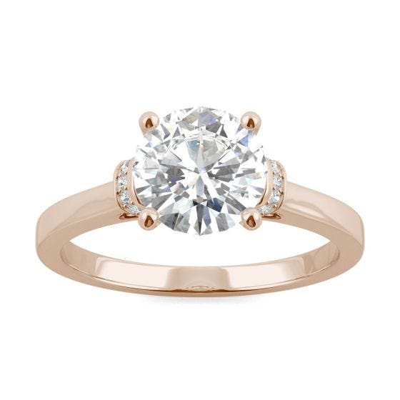 1.69 CTW DEW Round Forever One Moissanite Hidden Solitaire with Side Accents Ring 14K Rose Gold