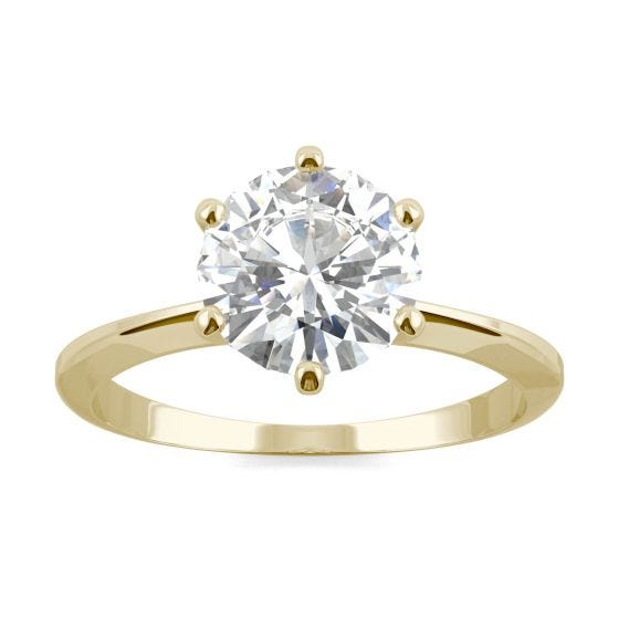 1.92 CTW DEW Round Forever One Moissanite Six Prong Solitaire Ring 14K Yellow Gold