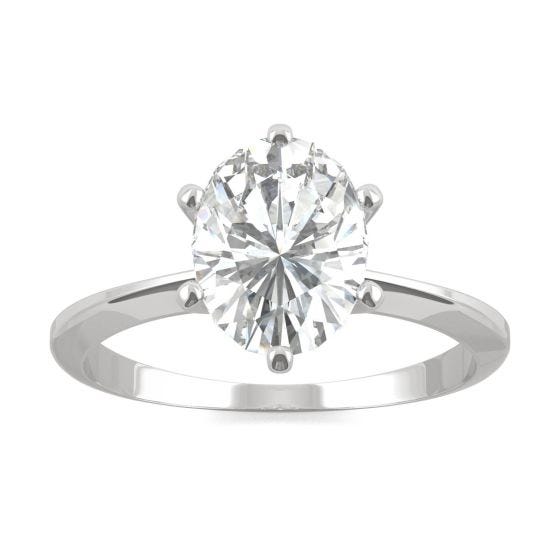 2.10 CTW DEW Oval Forever One Moissanite Six Prong Solitaire Ring 14K White Gold
