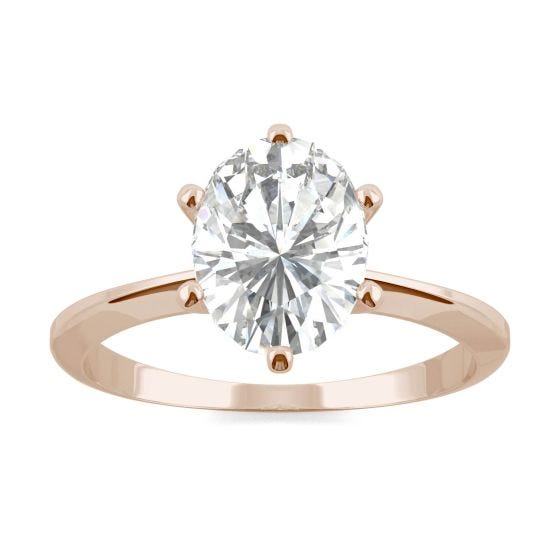 2.10 CTW DEW Oval Forever One Moissanite Six Prong Solitaire Ring 14K Rose Gold