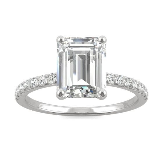 2.76 CTW DEW Emerald Forever One Moissanite Side Stone Engagement Ring 14K White Gold
