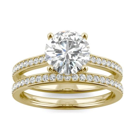 2.02 CTW DEW Round Forever One Moissanite Hidden Halo with Side Accents Bridal Set Ring 14K Yellow Gold