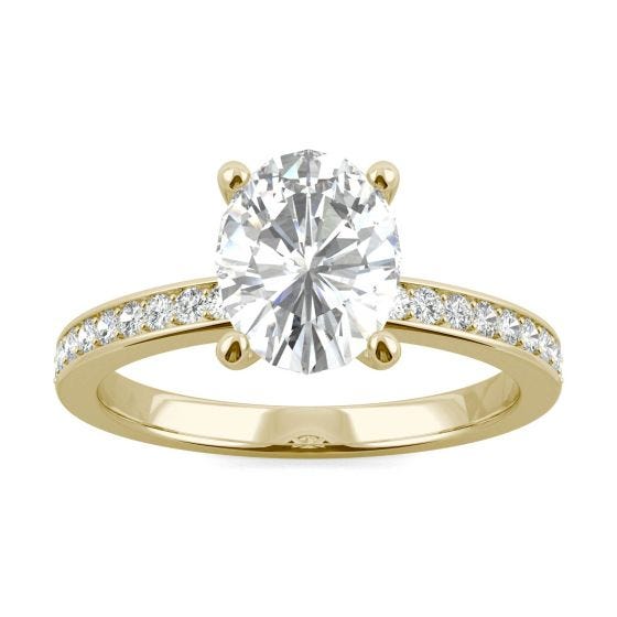 2.28 CTW DEW Oval Forever One Moissanite Channel Bead Set Engagement Ring 14K Yellow Gold