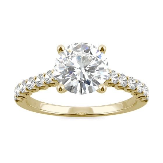 2.02 CTW DEW Round Forever One Moissanite Trellis Engagement Ring 14K Yellow Gold