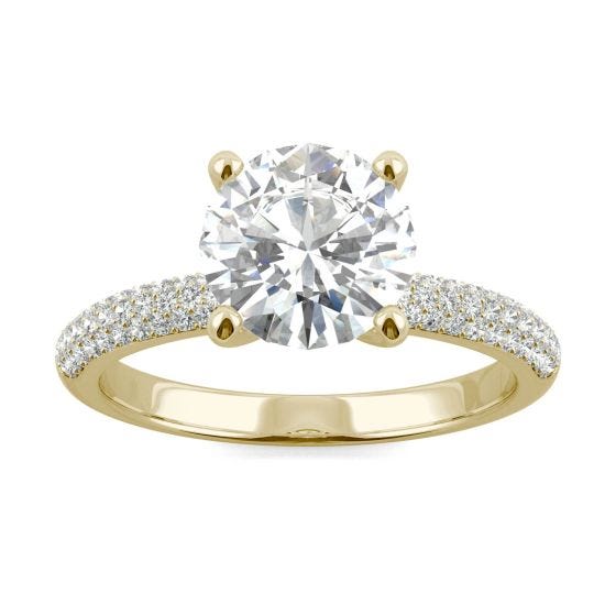 2.13 CTW DEW Round Forever One Moissanite Pave Engagement Ring 14K Yellow Gold