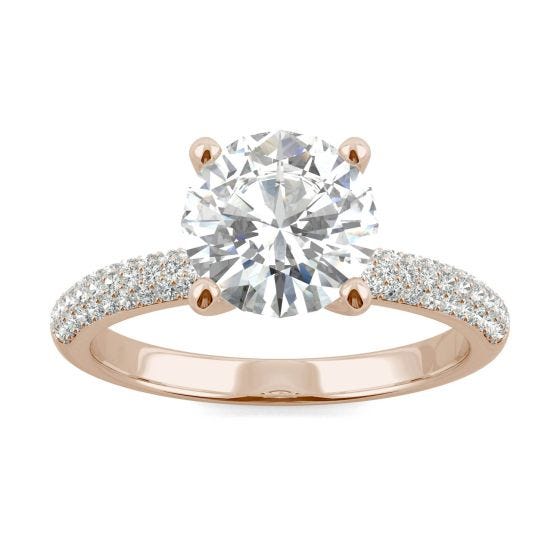 2.13 CTW DEW Round Forever One Moissanite Pave Engagement Ring 14K Rose Gold