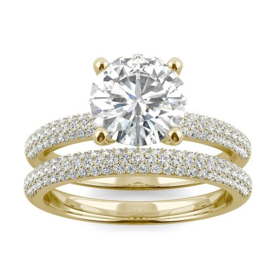 2.36 CTW DEW Round Forever One Moissanite Pave Bridal Set Ring 14K Yellow Gold