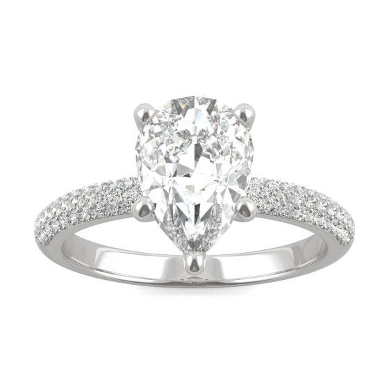 2.31 CTW DEW Pear Forever One Moissanite Micro Pave Ring 14K White Gold