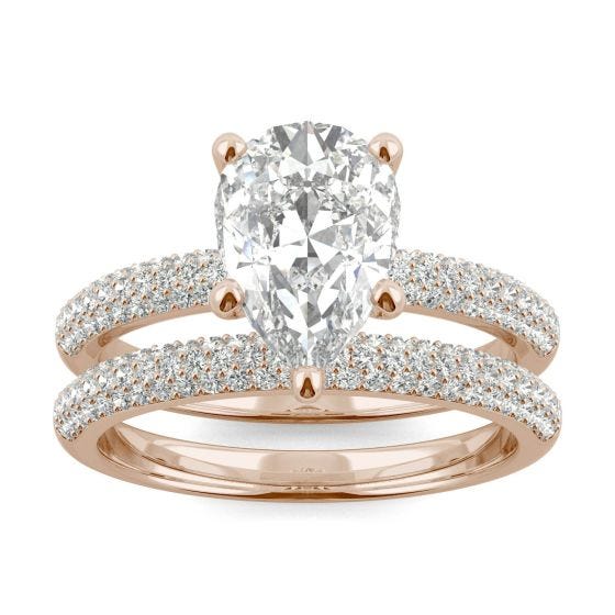 2.54 CTW DEW Pear Forever One Moissanite Micro Pave Ring 14K Rose Gold