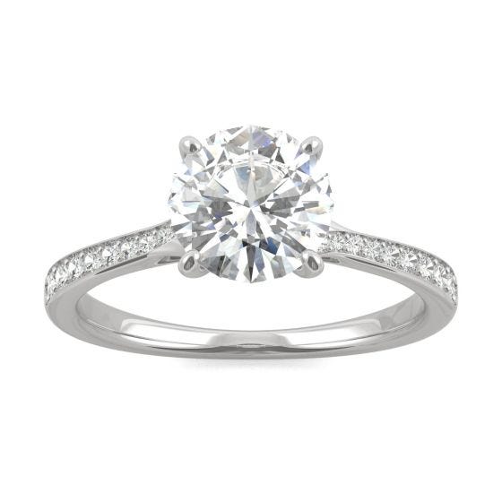 1.74 CTW DEW Round Forever One Moissanite Side-Stone with Hidden Halo Ring 14K White Gold