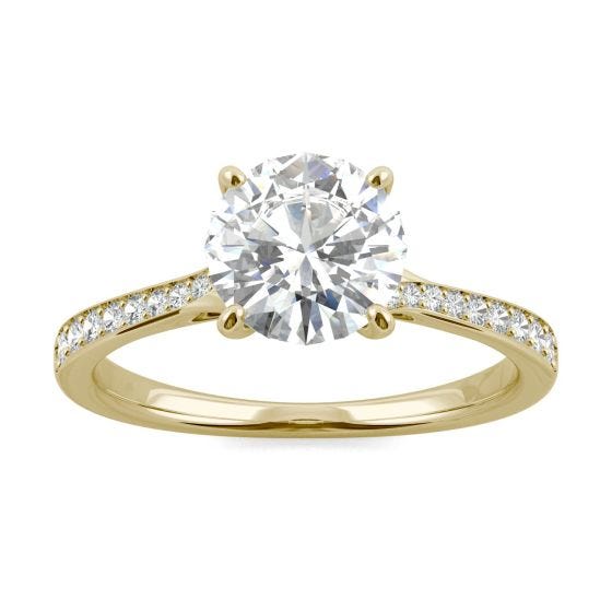 1.74 CTW DEW Round Forever One Moissanite Side-Stone with Hidden Halo Ring 14K Yellow Gold