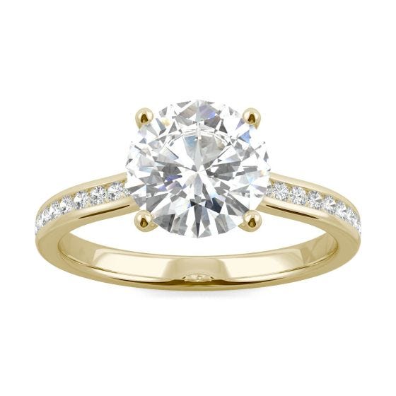 2.10 CTW DEW Round Forever One Moissanite Channel Set Ring 14K Yellow Gold