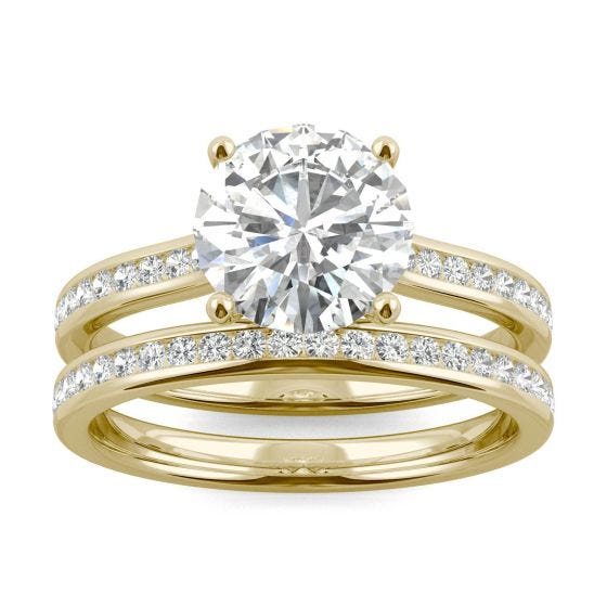 2.29 CTW DEW Round Forever One Moissanite Channel Set Wedding Set Ring 14K Yellow Gold