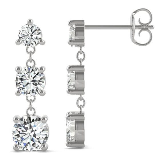 2.18 CTW DEW Round Forever One Moissanite Graduated Drop Earrings 14K White Gold