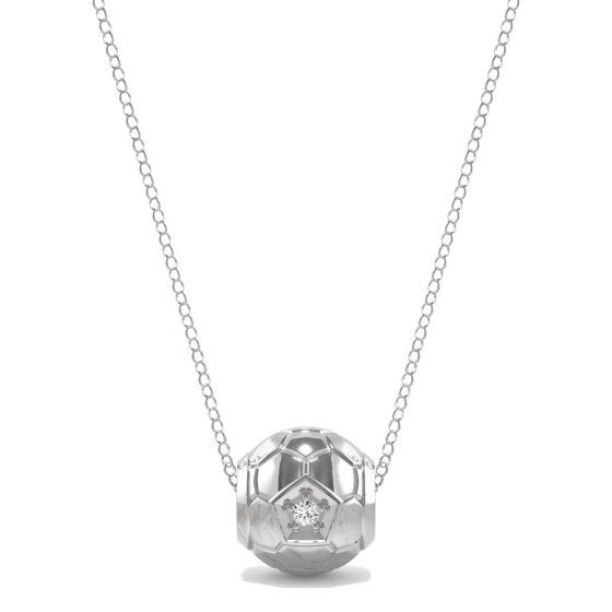 0.03 CTW DEW Round Forever One Moissanite Soccer Ball Solid Charm Necklace 14K White Gold