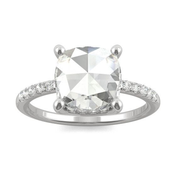 2.26 CTW DEW Cushion Forever One Moissanite Engagement with Hidden Accents Ring 14K White Gold