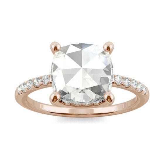 2.26 CTW DEW Cushion Forever One Moissanite Engagement with Hidden Accents Ring 14K Rose Gold