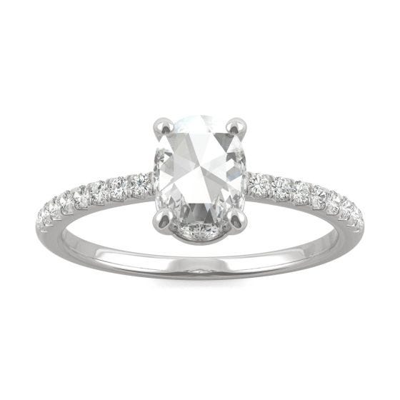 0.75 CTW DEW Oval Forever One Moissanite Engagement with Hidden Accents Ring 14K White Gold