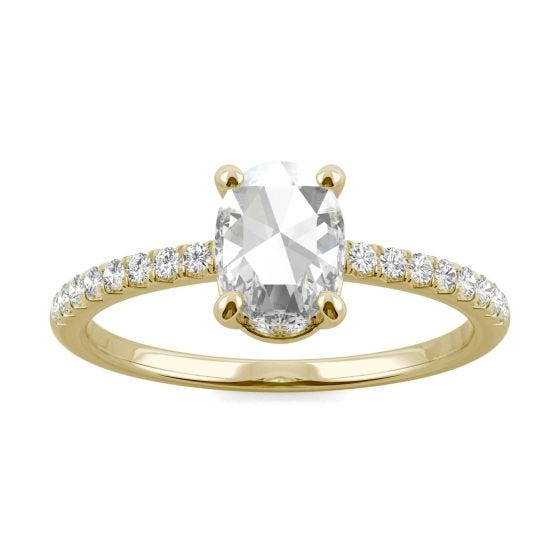 0.75 CTW DEW Oval Forever One Moissanite Engagement with Hidden Accents Ring 14K Yellow Gold