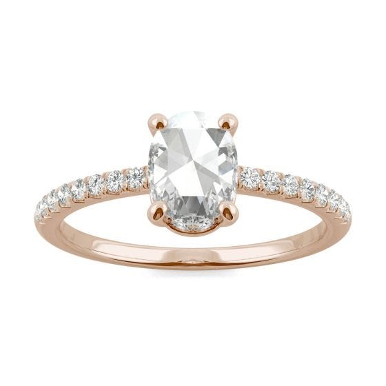 0.75 CTW DEW Oval Forever One Moissanite Engagement with Hidden Accents Ring 14K Rose Gold