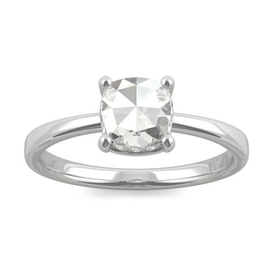 0.67 CTW DEW Cushion Forever One Moissanite Solitaire with Hidden Accents Ring 14K White Gold