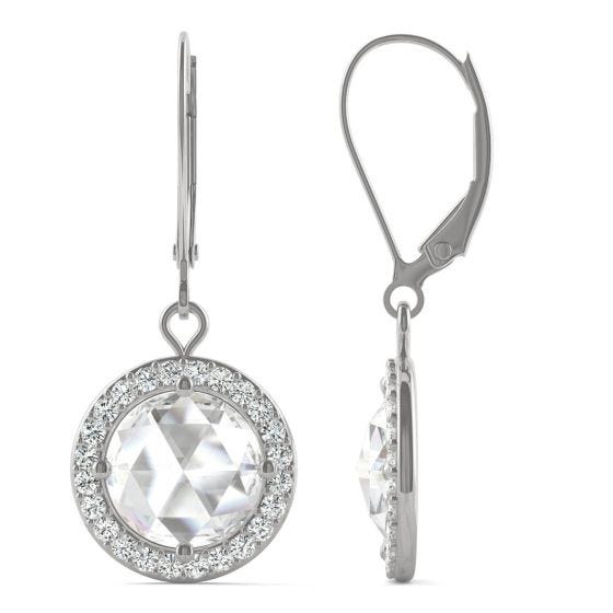 2.78 CTW DEW Round Forever One Moissanite Halo Drop Earrings 14K White Gold