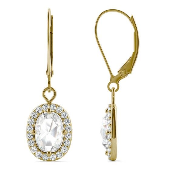 1.40 CTW DEW Cushion Forever One Moissanite Halo Drop Earrings 14K Yellow Gold