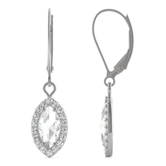 0.95 CTW DEW Marquise Forever One Moissanite Halo Drop Earrings 14K White Gold