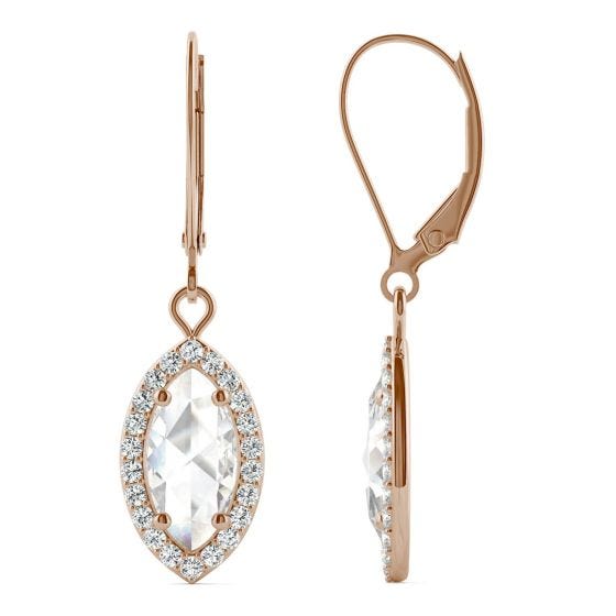 1.50 CTW DEW Marquise Forever One Moissanite Halo Drop Earrings 14K Rose Gold
