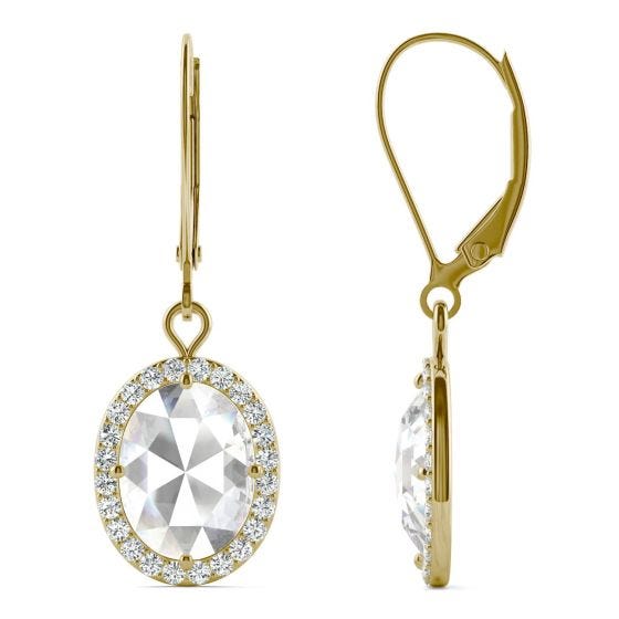 2.58 CTW DEW Oval Forever One Moissanite Halo Drop Earrings 14K Yellow Gold