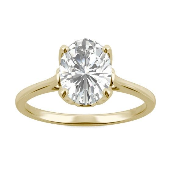2.10 CTW DEW Oval Forever One Moissanite Tulip Solitaire Engagement Ring 14K Yellow Gold